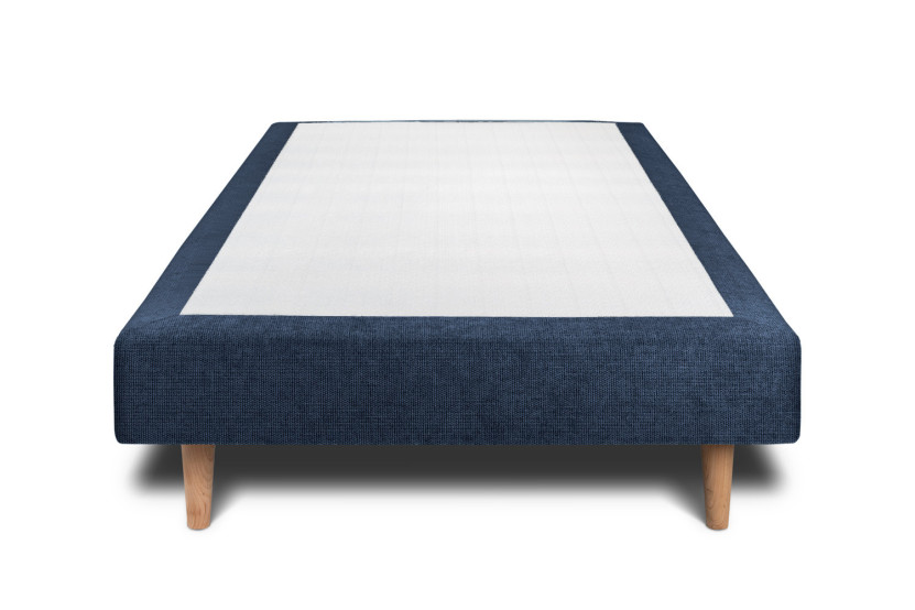 Lit 90x200 cm - Sommier tapissier H29 cm + tête de lit tapissée - Tissu Toile natté Bleu Océan