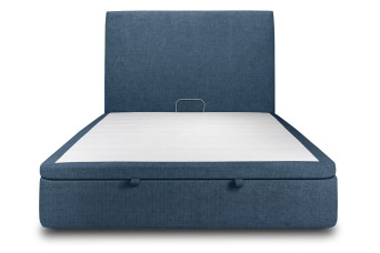 Lit coffre 180x200 cm avec Tête de lit tapissée - Tissu Toile natté Bleu Océan