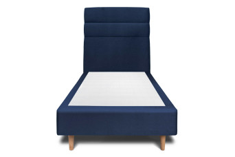 Lit 90x190 cm - Sommier tapissier H35 cm + tête de lit à lignes - Tissu Velours Bleu Océan