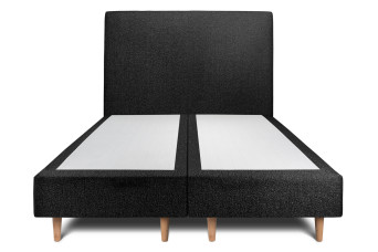 Lit 2x 80x200 cm - Sommier tapissier H35 cm + tête de lit tapissée - Tissu Bouclette Noir