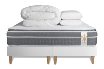 Pack lit complet 200x200 cm - Matelas + 2 Sommiers Blancs + 2 oreillers + Couette - Trente PLUS