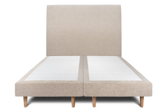 Lit 2x 90x200 cm - Sommier tapissier H29 cm + tête de lit tapissée - Tissu Toile natté Beige Brun