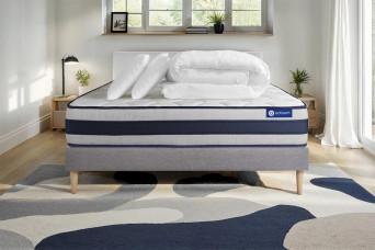 Pack lit complet 160x200 cm - Matelas + Sommier Gris (en kit) + 2 oreillers + Couette - Actimemo Ergo