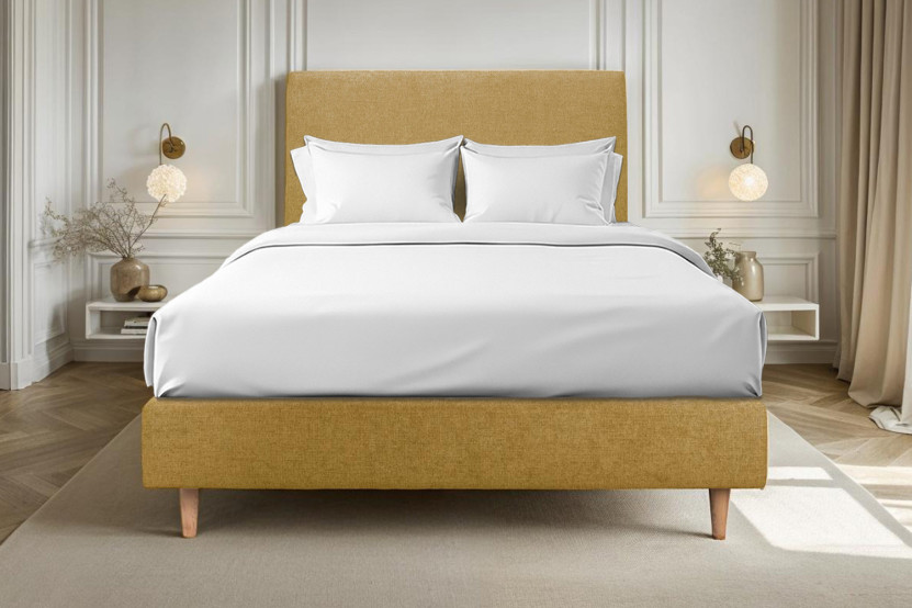 Tête de lit 200 cm Tapissée - Tissu Toile Natté Jaune