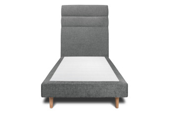 Lit 90x190 cm - Sommier tapissier H29 cm + tête de lit à lignes - Tissu Toile natté Gris Anthracite