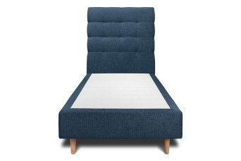 Lit 90x190 cm - Sommier tapissier H35 cm + tête de lit capitonnée - Tissu Toile natté Bleu Océan