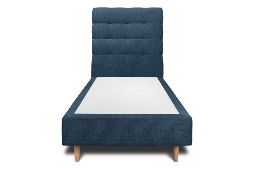 Lit 90x190 cm - Sommier tapissier H35 cm + tête de lit capitonnée - Tissu Toile natté Bleu Océan