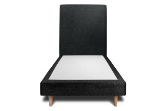 Lit 90x200 cm - Sommier tapissier H29 cm + tête de lit tapissée - Tissu Bouclette Noir