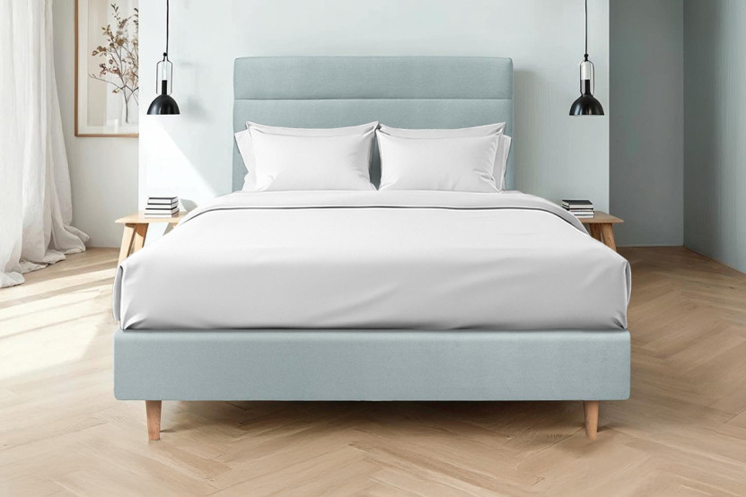 Tête de lit 140 cm Lignes - Tissu Velours Gris Bleute