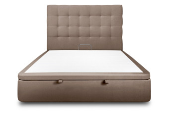 Lit coffre 180x200 cm avec Tête de lit capitonnée - Tissu Velours Taupe