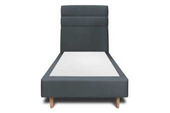 Lit 90x200 cm - Sommier tapissier H35 cm + tête de lit à lignes - Tissu Velours Gris Anthracite