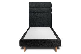 Lit 90x200 cm - Sommier tapissier H29 cm + tête de lit à lignes - Tissu Bouclette Noir