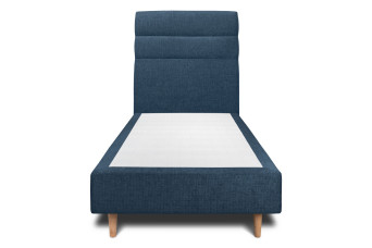 Lit 90x200 cm - Sommier tapissier H35 cm + tête de lit à lignes - Tissu Toile natté Bleu Océan