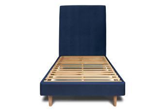 Lit 90x190 cm - Sommier à lattes H29 cm + tête de lit tapissée - Tissu Velours Bleu Océan