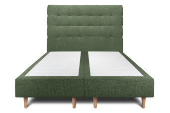 Lit 2x 90x200 cm - Sommier tapissier H35 cm + tête de lit capitonnée - Tissu Toile natté Vert Kaki