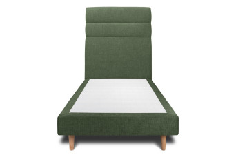 Lit 90x200 cm - Sommier tapissier H29 cm + tête de lit à lignes - Tissu Toile natté Vert Kaki
