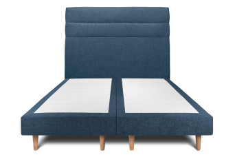Lit 2x 90x200 cm - Sommier tapissier H29 cm + tête de lit à lignes - Tissu Toile natté Bleu Océan