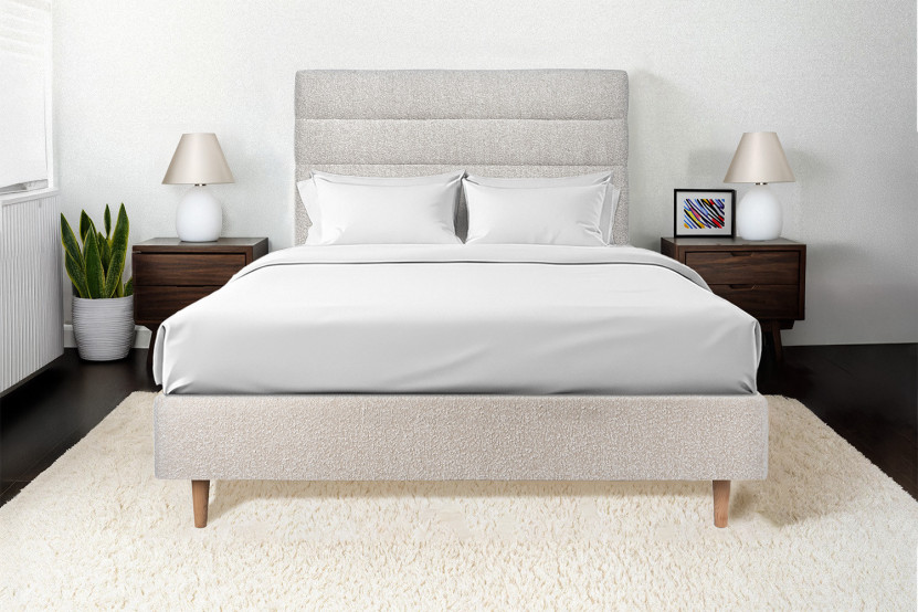 Tête de lit 200 cm Lignes - Tissu Bouclette Beige Clair