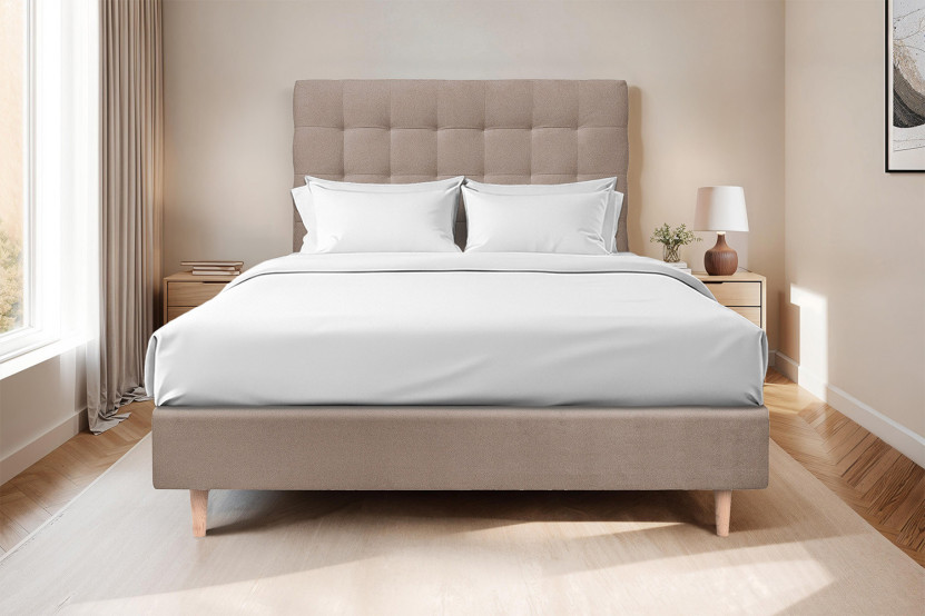 Tête de lit 140 cm Capitonnée - Tissu Velours Taupe