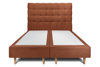 Lit 2x 100x200 cm - Sommier tapissier H35 cm + tête de lit capitonnée - Tissu Bouclette Terracotta
