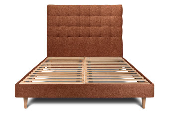 Lit 160x200 cm - Sommier à lattes H29 cm + tête de lit capitonnée - Tissu Bouclette Terracotta