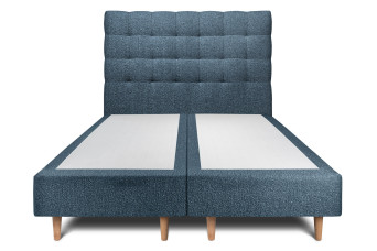 Lit 2x 80x200 cm - Sommier tapissier H35 cm + tête de lit capitonnée - Tissu Bouclette Bleu