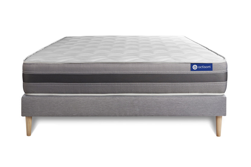 Ensemble Matelas Sommier 140x200 cm - Sommier Gris (en kit) - Actimemo Relax