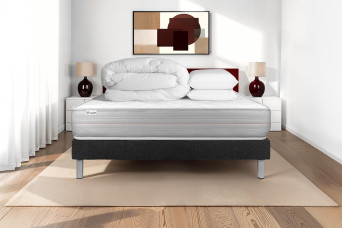 Pack lit complet 200x200 cm - Matelas + Sommier Noir (en kit) + 2 oreillers + Couette - Vitalmemo