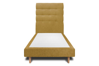 Lit 90x200 cm - Sommier tapissier H29 cm + tête de lit capitonnée - Tissu Toile natté Jaune