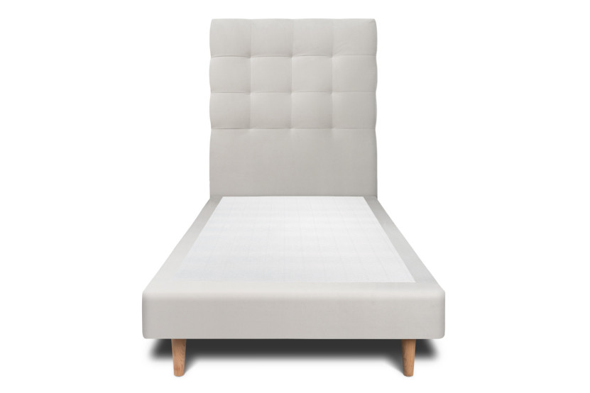 Lit 90x190 cm - Sommier tapissier H29 cm + tête de lit capitonnée - Tissu Velours Gris Clair