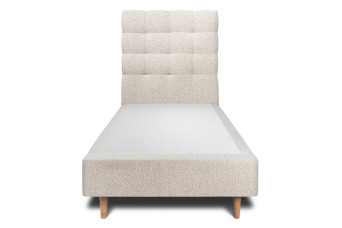 Lit 90x200 cm - Sommier tapissier H35 cm + tête de lit capitonnée - Tissu Bouclette Beige Clair