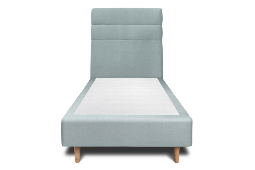 Lit 90x200 cm - Sommier tapissier H35 cm + tête de lit à lignes - Tissu Velours Gris Bleuté