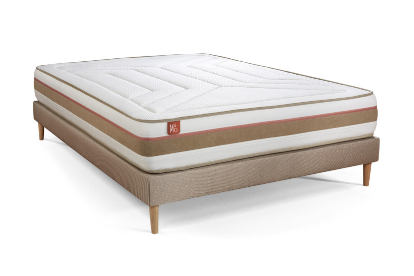 Ensemble Matelas Sommier 140x190 cm - Sommier Beige (déjà monté) - Le Tendre