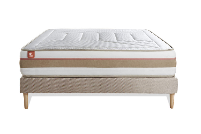 Ensemble Matelas Sommier 140x190 cm - Sommier Beige (déjà monté) - Le Tendre