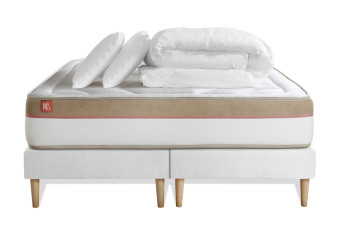 Pack lit complet 200x200 cm - Matelas + 2 Sommiers Blancs + 2 oreillers + Couette - Le Cosy