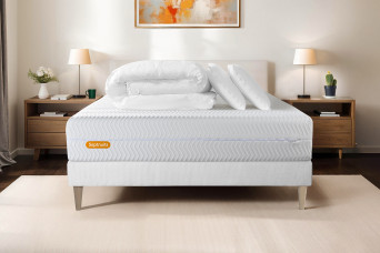 Pack lit complet 140x200 cm - Matelas + Sommier Blanc (en kit) + 2 oreillers + Couette - Memo Bio