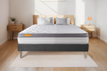 Ensemble Matelas Sommier 180x200 cm - Sommier Gris (en kit) - Memo Zen