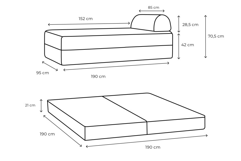 Méridienne convertible et modulable - Tissu extérieur Gris