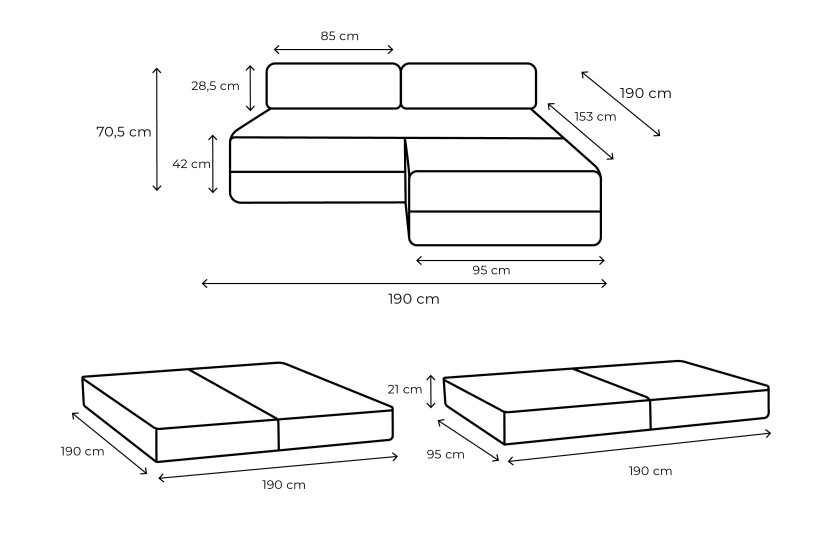 Canapé d'angle 4 places - 2 modules convertibles : Canapé 3 places + Pouf - Tissu extérieur Gris