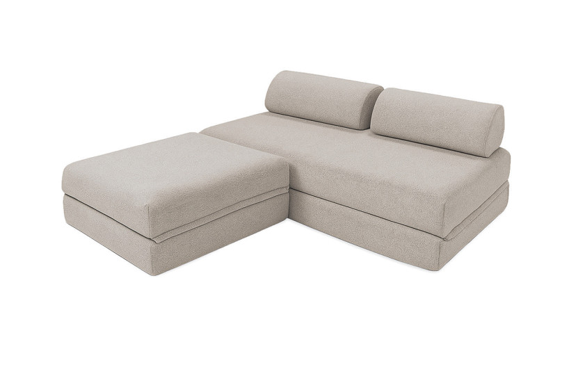 Canapé d'angle 4 places - 2 modules convertibles : Canapé 3 places + Pouf - Tissu extérieur Gris