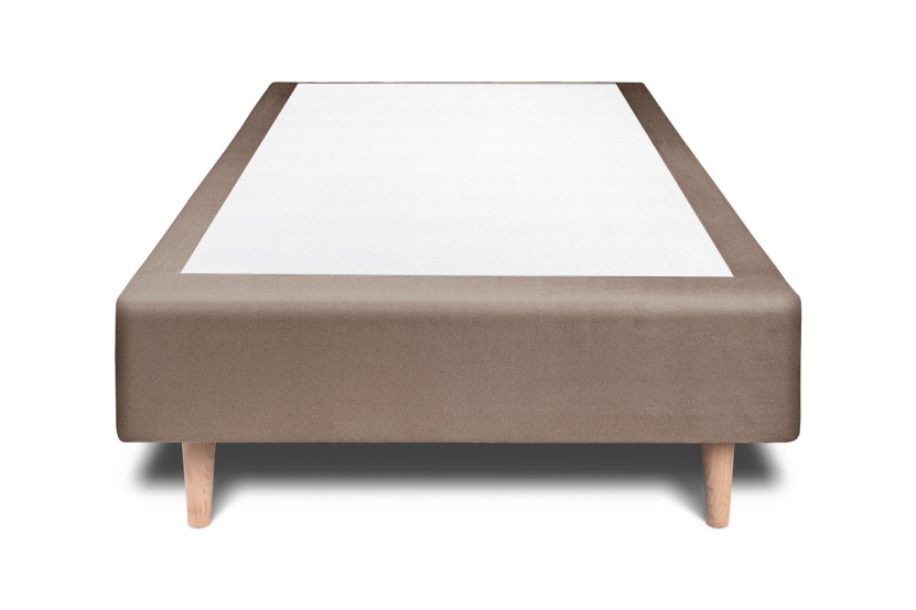 Lit 90x200 cm - Sommier tapissier H35 cm + tête de lit tapissée - Tissu Velours Taupe