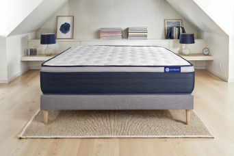Ensemble Matelas Sommier 200x200 cm - Sommier Gris (en kit) - Actimemo Max