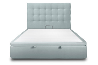 Lit coffre 180x200 cm avec Tête de lit capitonnée - Tissu Velours Gris Bleuté