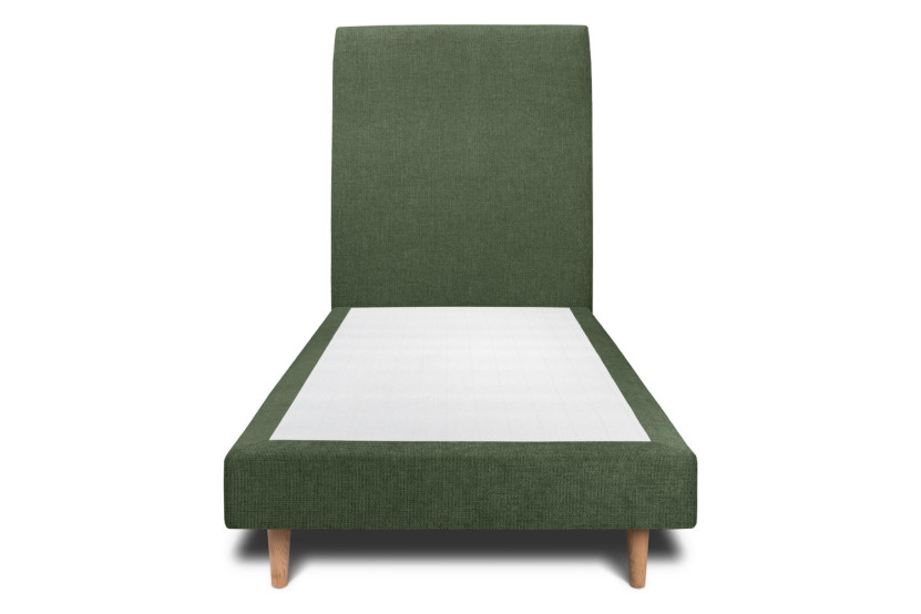 Lit 90x190 cm - Sommier tapissier H29 cm + tête de lit tapissée - Tissu Toile natté Vert Kaki