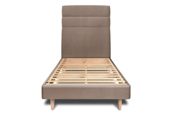 Lit 90x190 cm - Sommier à lattes H29 cm + tête de lit à lignes - Tissu Velours Taupe