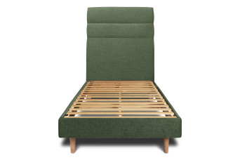 Lit 90x190 cm - Sommier à lattes H29 cm + tête de lit à lignes - Tissu Toile natté Vert Kaki