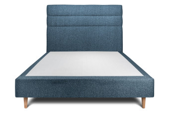 Lit 140x190 cm - Sommier tapissier H35 cm + tête de lit à lignes - Tissu Bouclette Bleu
