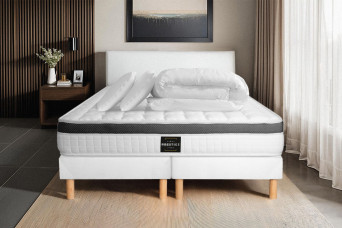 Pack lit complet 180x200 cm - Matelas + 2 Sommiers Blancs + 2 oreillers + Couette - Supérieur