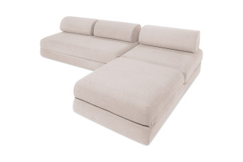 Canapé d'angle 6 places - 3 modules convertibles : Canapé 3 places + Fauteuil + Pouf - Tissu extérieur Beige clair