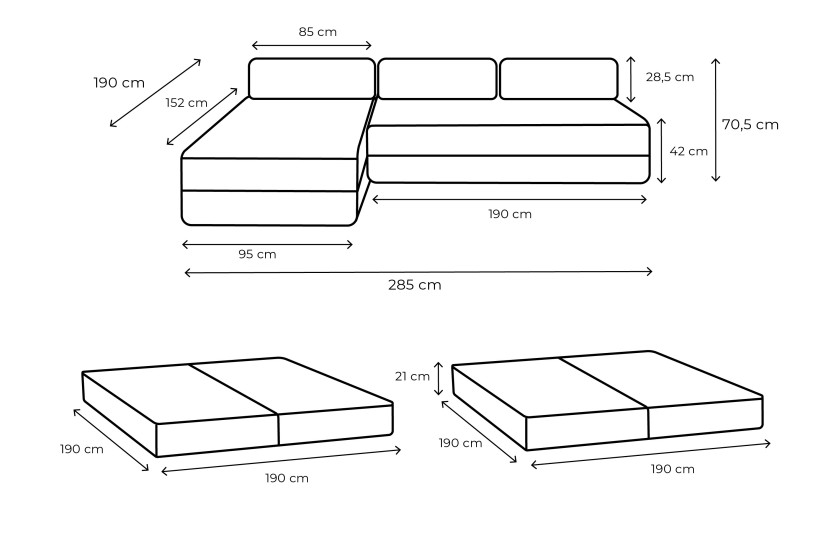 Canapé d'angle 6 places - 2 modules convertibles : Canapé 3 places + Méridienne - Tissu extérieur Beige clair